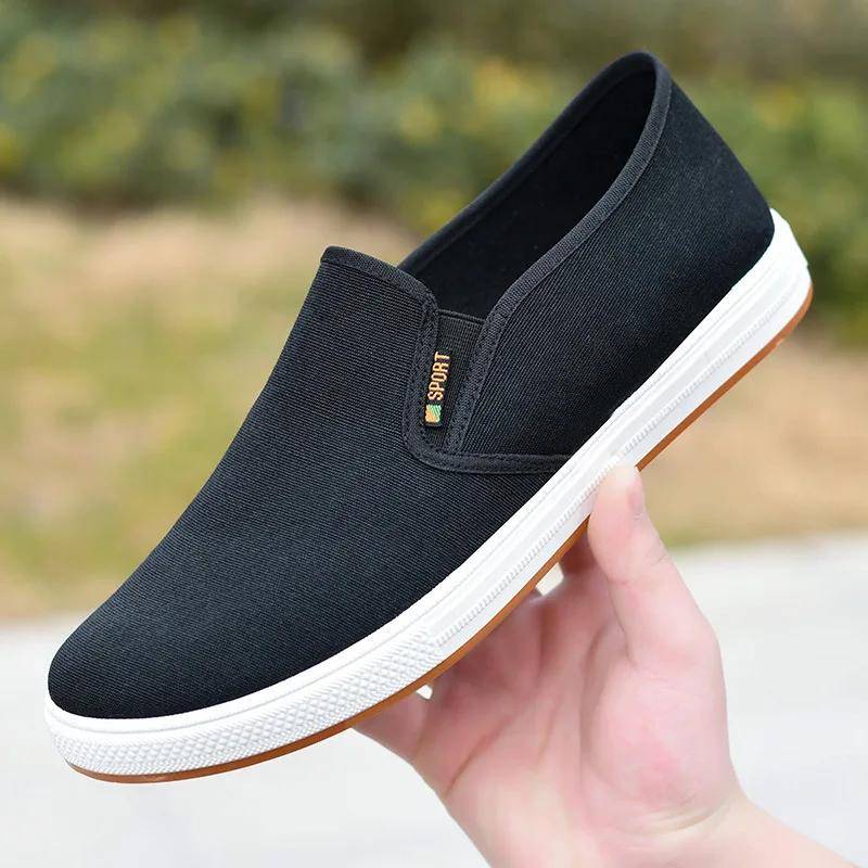 Atmungsaktive Herren-Canvas-Schuhe, Slip-On-Loafer, modische Freizeit-Sneaker für Männer, vulkanisierte Schuhe, leichte Wanderschuhe, Zapatos Hombre 42 schwarz von Joom DACH
