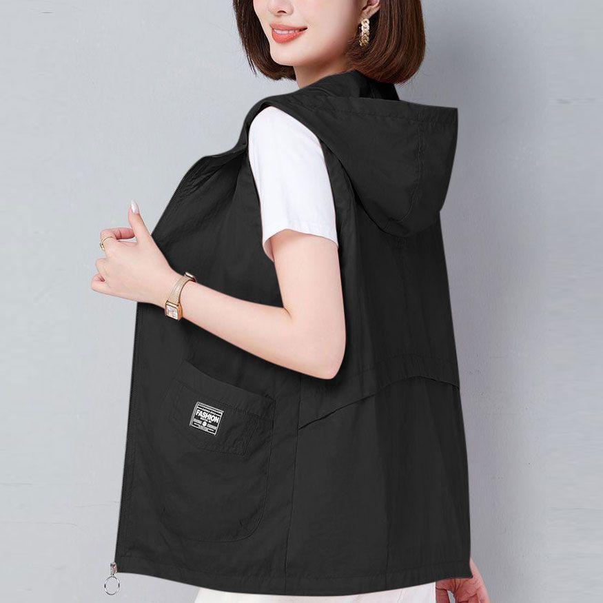 Atmungsaktive Mesh Dünne Weste, Damen Sommer Kurzstil, Sonnenschutzweste, Übergroß Locker Lässig Kapuzenschulter XXXL von Joom DACH