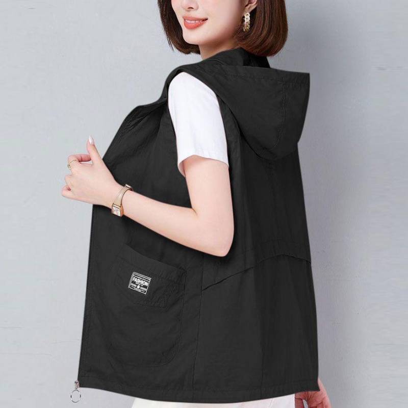 Atmungsaktive Mesh Dünne Weste, Damen Sommer Kurzstil, Sonnenschutzweste, Übergroß Locker Lässig Kapuzenschulter XXXL von Joom DACH