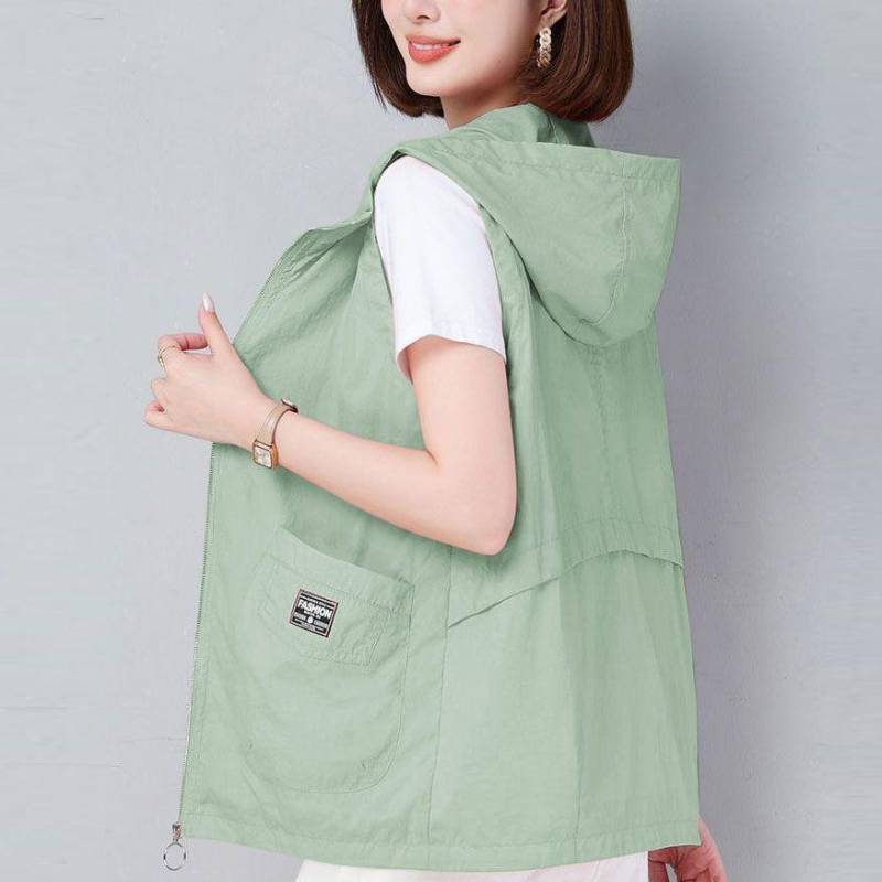 Atmungsaktive Mesh Dünne Weste, Damen Sommer Kurzstil, Sonnenschutzweste, Übergroß Locker Lässig Kapuzenschulter XXXXXL grün von Joom DACH