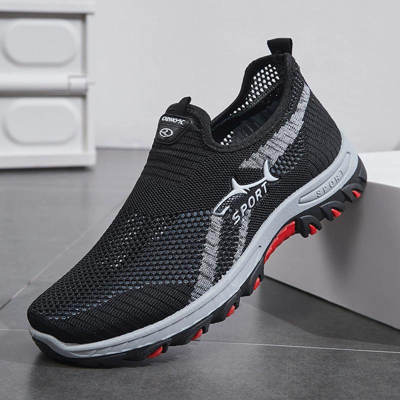 Atmungsaktive Mesh-Sneakers für Herren, Slip-On-Sportschuhe, Obermaterial aus einfarbigem Stoff, Gummisohle, runde Zehenpartie, niedriger Schnitt, lässiger Sportstil für Frühling/Sommer 44 schwarz von Joom DACH