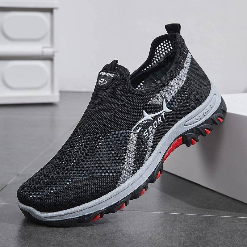 Atmungsaktive Mesh-Sneakers für Herren, Slip-On-Sportschuhe, Obermaterial aus einfarbigem Stoff, Gummisohle, runde Zehenpartie, niedriger Schnitt, lässiger Sportstil für Frühling/Sommer 44 schwarz von Joom DACH