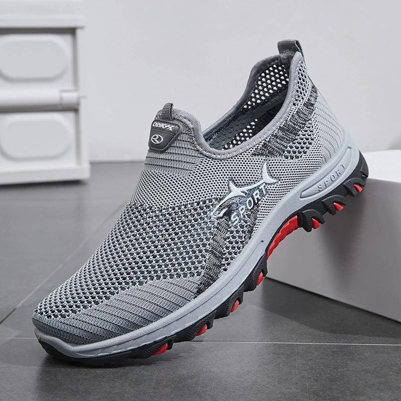 Atmungsaktive Mesh-Sneakers für Herren, Slip-On-Sportschuhe, Obermaterial aus einfarbigem Stoff, Gummisohle, runde Zehenpartie, niedriger Schnitt, lässiger Sportstil für Frühling/Sommer 44 grau von Joom DACH