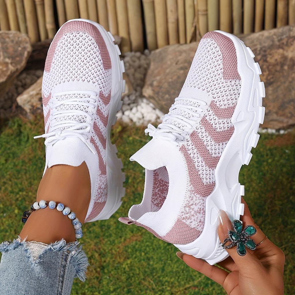 Atmungsaktive Mesh-Sportschuhe für Damen in Übergröße, lässige Colorblock-Plateau-Sneaker mit niedrigem Oberteil, leichte, bequeme Outdoor-Schuhe 38 rosa von Joom DACH