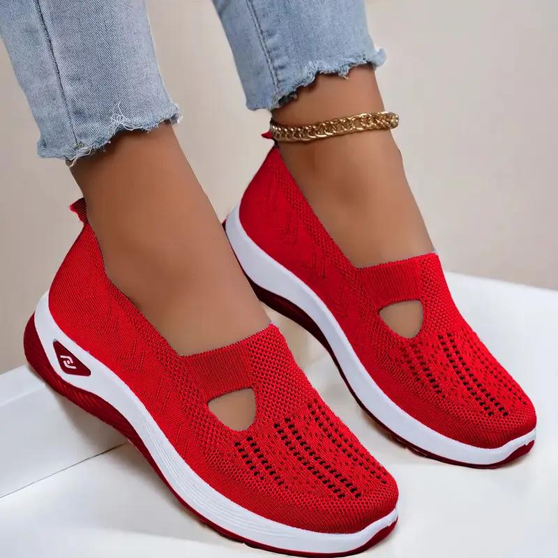 Atmungsaktive Slip-On-Sneakers aus Mesh für Damen - Modische, bequeme flache Schuhe für den Sommer 2025 39 rot von Joom DACH