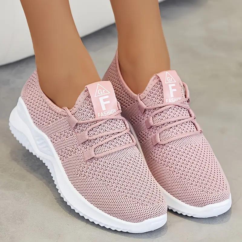 Atmungsaktive Strick-Sportschuhe für Damen mit dicker Sohle, lässige Outdoor-Schnürschuhe, bequeme Laufschuhe mit niedrigem Schaft 40 rosa von Joom DACH