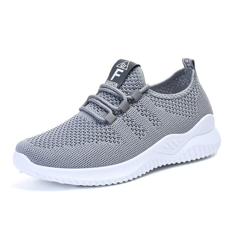 Atmungsaktive Strick-Sportschuhe für Damen mit dicker Sohle, lässige Outdoor-Schnürschuhe, bequeme Laufschuhe mit niedrigem Schaft 41 grau von Joom DACH