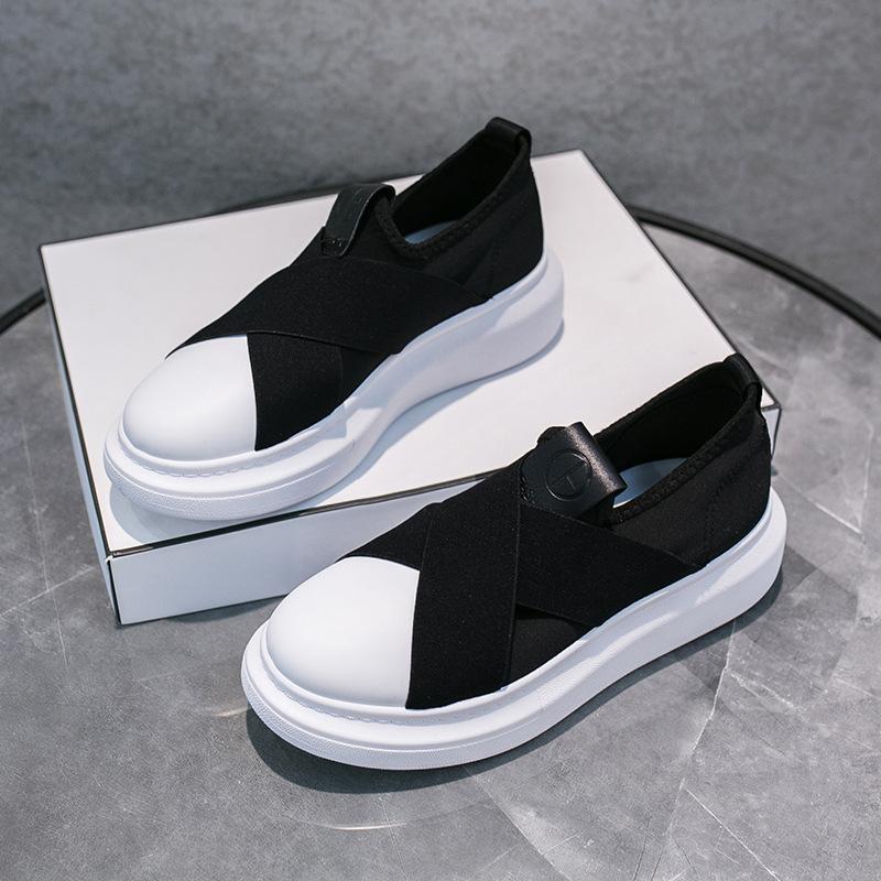 Atmungsaktive weiße Schuhe aus elastischem Lycra-Stoff mit dicken Sohlen für Damen, neue Lazy Slip-on-Schale, Einzelschuhe 40 von Joom DACH