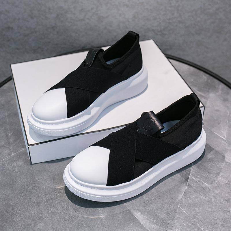 Atmungsaktive weiße Schuhe aus elastischem Lycra-Stoff mit dicken Sohlen für Damen, neue Lazy Slip-on-Schale, Einzelschuhe 40 von Joom DACH