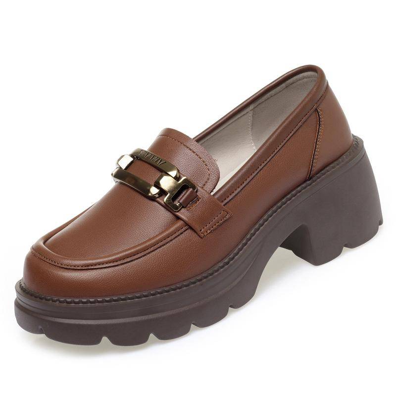 Atmungsaktiver Komfort Weiches Leder Weiche Sohle Slipper Mode Retro Lässig Dicksohlige Einzelne Schuhe für Damen Frühling Neu 36 von Joom DACH