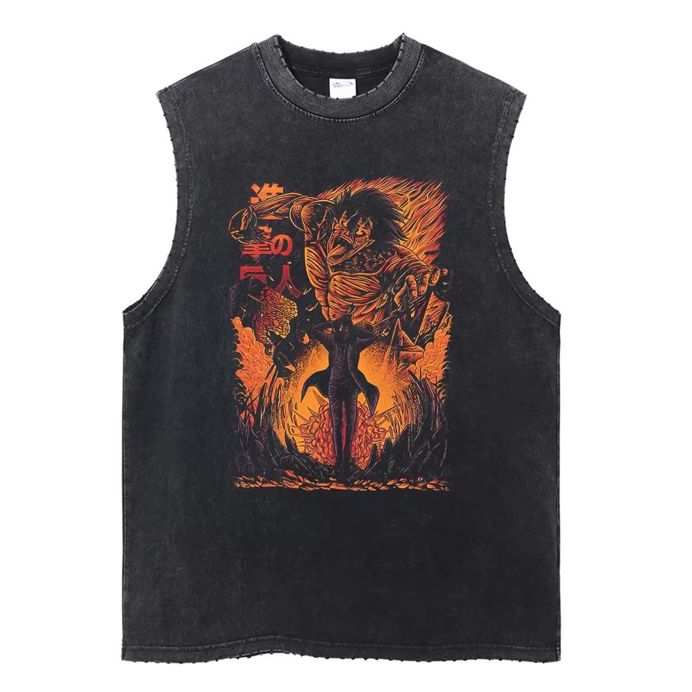 Attack on Titan Herren Gymnastikweste Sommer Y2k Gewaschener Vintage-Print Tanktops Damen Ärmellose Shirts Streetwear Anime Geschenke M von Joom DACH