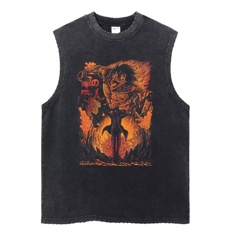 Attack on Titan Herren Gymnastikweste Sommer Y2k Gewaschener Vintage-Print Tanktops Damen Ärmellose Shirts Streetwear Anime Geschenke M von Joom DACH