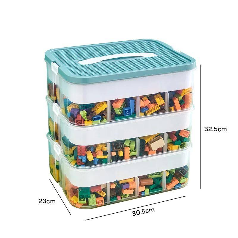Aufbewahrungsbox für Bausteine, 3-lagig, großes Fassungsvermögen, Puzzle-Spielzeug, klassifizierte Organizer-Box, Aufbewahrungsbehälter für Kinderspielzeugteile Compartment with inner box 3 layer grün von Joom DACH