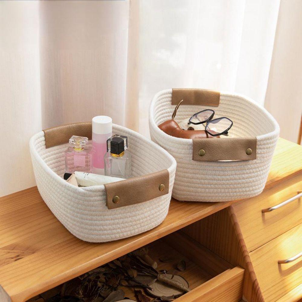 Aufbewahrungskorb aus Baumwollseil mit Ledergriff, für den Schreibtisch, Boite de Rangement, faltbare Kosmetik-/Kleinigkeiten-Organizer-Box licht kaffee Aufbewahrungskorb aus Baumwollseil mit Ledergriff, für den Schreibtisch, Boite de Rangement, faltbare Kosmetik-/Kleinigkeiten-Organizer-Box licht kaffee von Joom DACH