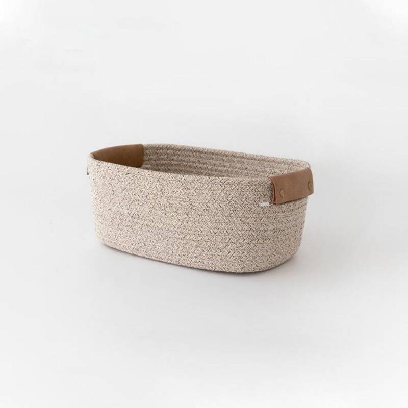 Aufbewahrungskorb aus Baumwollseil mit Ledergriff, für den Schreibtisch, Boite de Rangement, faltbare Kosmetik-/Kleinigkeiten-Organizer-Box licht kaffee von Joom DACH