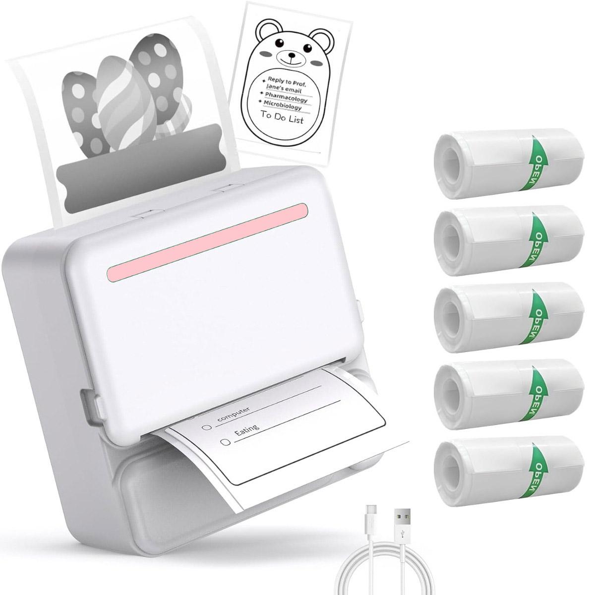 Aufkleberdrucker mit Rollenaufkleberpapier, Bluetooth-Thermo, kompatibel mit iOS und Android, für Karteikarten, DIY, Notizen Pink Printer+5 Sticker amaranth rosa von Joom DACH