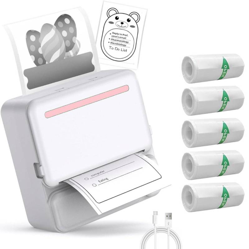 Aufkleberdrucker mit Rollenaufkleberpapier, Bluetooth-Thermo, kompatibel mit iOS und Android, für Karteikarten, DIY, Notizen Pink Printer+5 Sticker amaranth rosa von Joom DACH