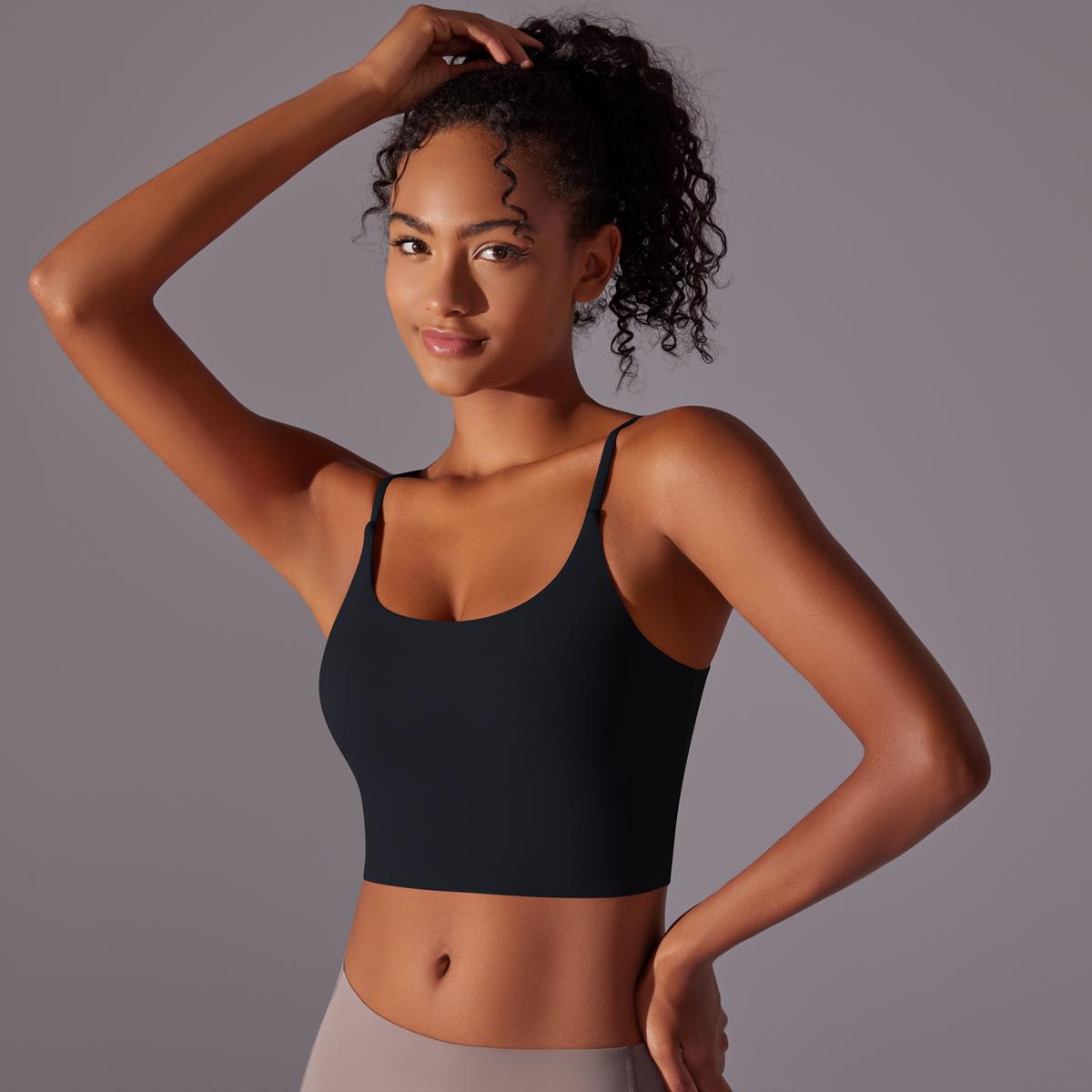 Auroth Ärmelloses Sport-Oberteil für Damen, stoßfest, Yoga-BH, Push-Up, Fitnessstudio, Workout, bauchfreies Top, einfarbig, Fitness-Top L schwarz von Joom DACH