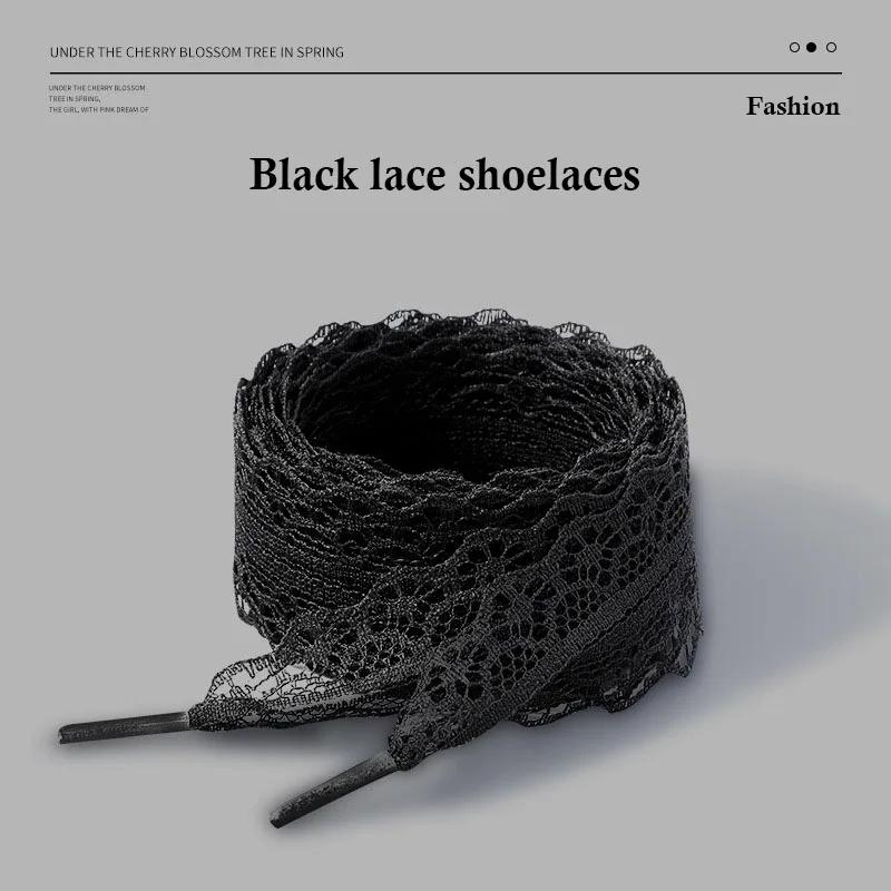 Ausgefallene Spitze, 2,9 cm Breite, flache Schnürsenkel für Turnschuhe, Damen, Freizeitschuhe, schwarz, weiß, Schnürsenkel, Zubehör schwarz von Joom DACH