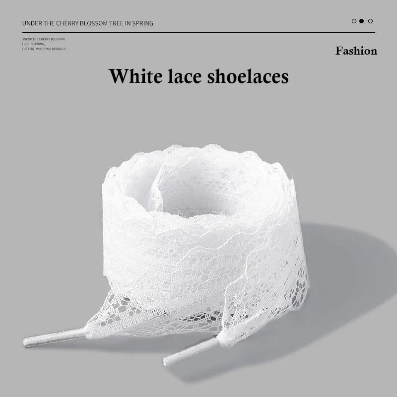 Ausgefallene Spitze, 2,9 cm Breite, flache Schnürsenkel für Turnschuhe, Damen, Freizeitschuhe, schwarz, weiß, Schnürsenkel, Zubehör weiß von Joom DACH