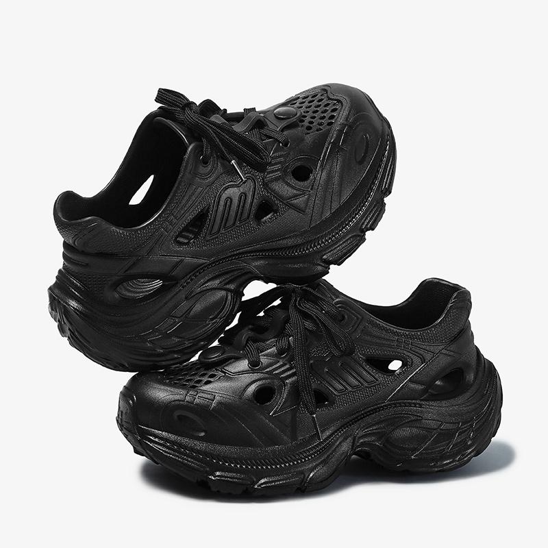 Ausgehöhlte Atmungsaktive Klobige Sneaker Damen Sommer Mode Plateau Sportschuhe Frau Rutschfeste Dicke Sohle Vulkanisierte Schuhe 41 schwarz von Joom DACH
