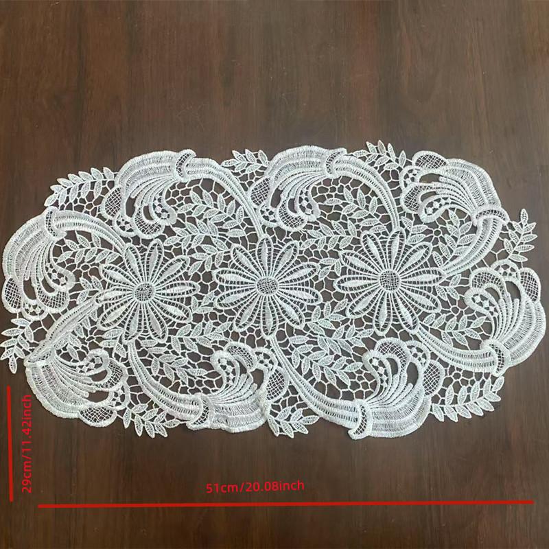 Ausgehöhlter Tischläufer aus Spitze, Tassenuntersetzer, floral bestickte Tischdecke, wiederverwendbar, elegante Tischdeckchen, Tischdecke, Geschirr, Heimdekoration 52cm x 29cm von Joom DACH