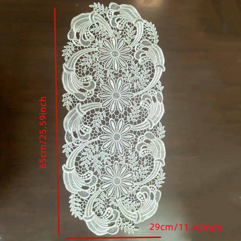 Ausgehöhlter Tischläufer aus Spitze, Tassenuntersetzer, floral bestickte Tischdecke, wiederverwendbar, elegante Tischdeckchen, Tischdecke, Geschirr, Heimdekoration 65cm x 29cm von Joom DACH