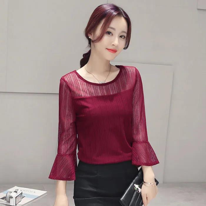 Ausgestellte Ärmel Mesh Bottoming Shirt Spitze Frühling und Sommer Plus Größe Damen Dreiviertel Ärmel Top XXXXL bordeaux Ausgestellte Ärmel Mesh Bottoming Shirt Spitze Frühling und Sommer Plus Größe Damen Dreiviertel Ärmel Top XXXXL bordeaux von Joom DACH