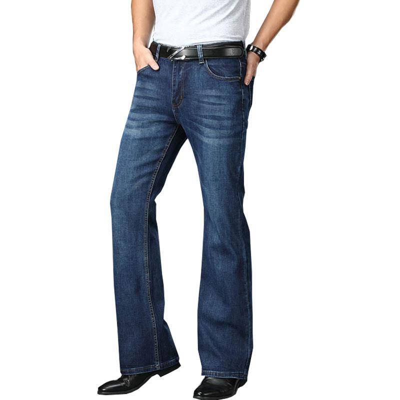 Ausgestellte Herren-Jeans mit Boot-Cut-Bein und ausgestelltem Bein, klassische Designer-Denim-Jeans mit hoher Taille, Stretch, lockerer, ausgestellter Denim, dunkelblaue Jeans 38 dunkelblaue von Joom DACH