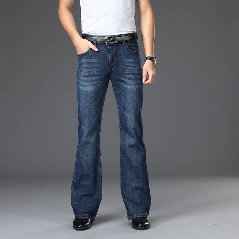 Ausgestellte Herren-Jeans mit Boot-Cut-Bein und ausgestelltem Bein, klassische Designer-Denim-Jeans mit hoher Taille, Stretch, lockerer, ausgestellter Denim, dunkelblaue Jeans 34 dunkelblaue von Joom DACH
