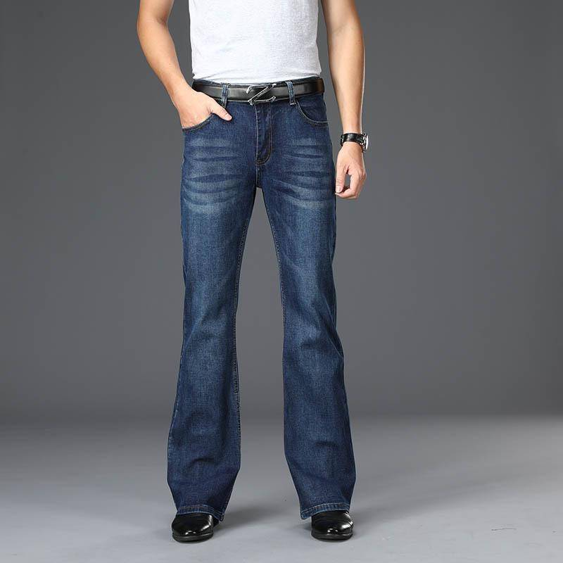 Ausgestellte Herren-Jeans mit Boot-Cut-Bein und ausgestelltem Bein, klassische Designer-Denim-Jeans mit hoher Taille, Stretch, lockerer, ausgestellter Denim, dunkelblaue Jeans 34 dunkelblaue von Joom DACH