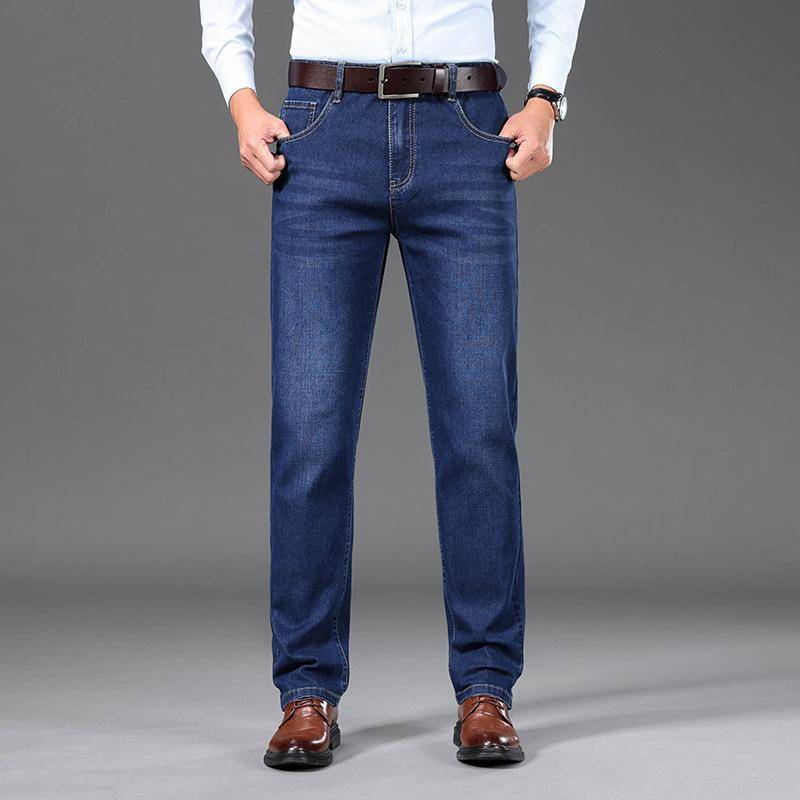 Ausgestellte Herren-Jeans mit Boot-Cut-Bein und ausgestelltem Bein, klassische Designer-Denim-Jeans mit hoher Taille, Stretch, lockerer, ausgestellter Denim, dunkelblaue Jeans 34 blau von Joom DACH
