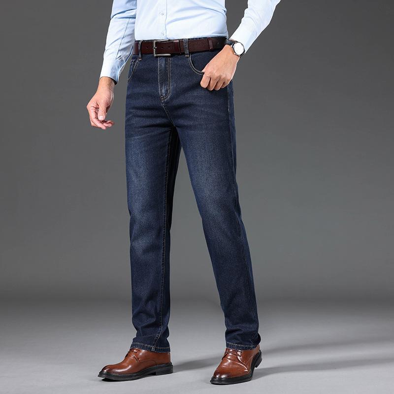 Ausgestellte Herren-Jeans mit Boot-Cut-Bein und ausgestelltem Bein, klassische Designer-Denim-Jeans mit hoher Taille, Stretch, lockerer, ausgestellter Denim, dunkelblaue Jeans 35 dunkelblaue von Joom DACH