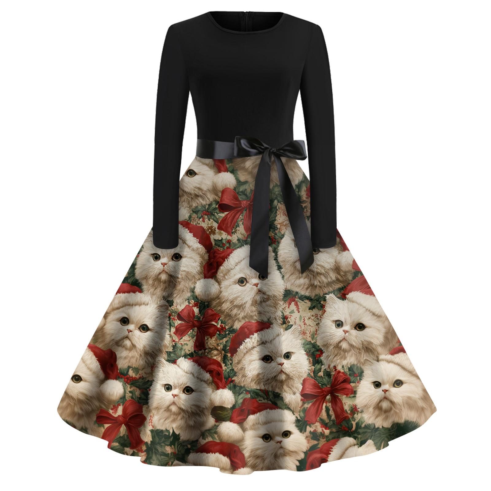 Ausgestelltes Kleid mit Weihnachtsdruck für Damen, langärmelig, hohl, Party, Freizeitkleider M rot von Joom DACH