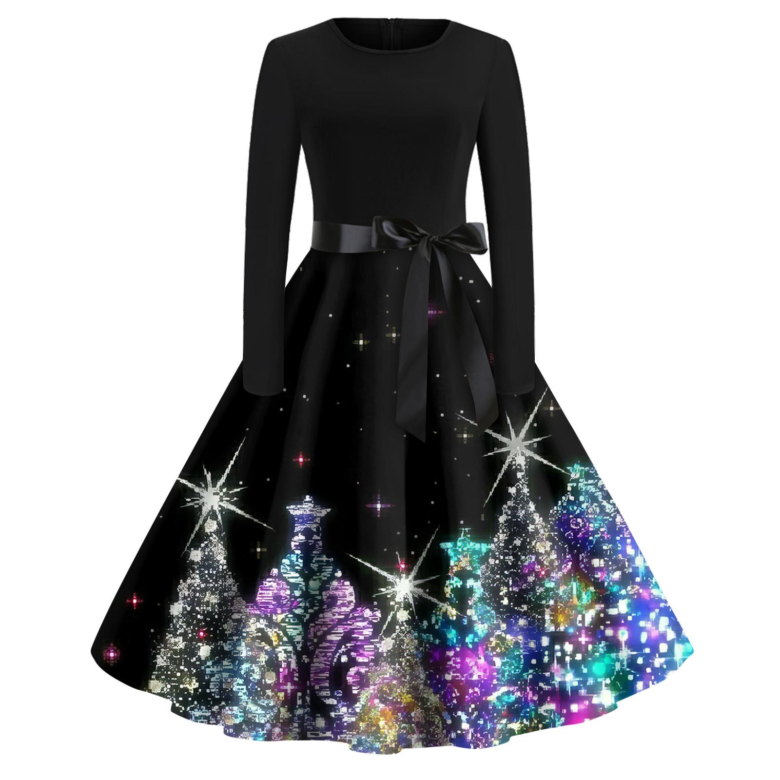 Ausgestelltes Kleid mit Weihnachtsdruck für Damen, langärmelig, hohl, Party, Freizeitkleider XXXXXL hellgrau von Joom DACH
