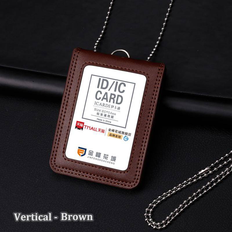 Ausweishalter aus echtem Leder, Reporter, Polizei, Büroangestellter, Halsabzeichen, Namensschild, Brust, Kartenetuis, Geschäfts- und Arbeitskarte Vertical braun von Joom DACH