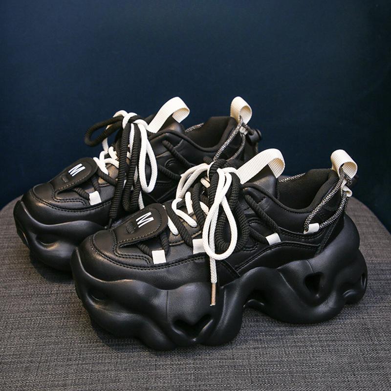 Authentische Leder Klobige Sneaker Frühling Neue Plateau Höhenerhöhende Damenschuhe Freizeitschuhe für Damen Sneaker 40 von Joom DACH