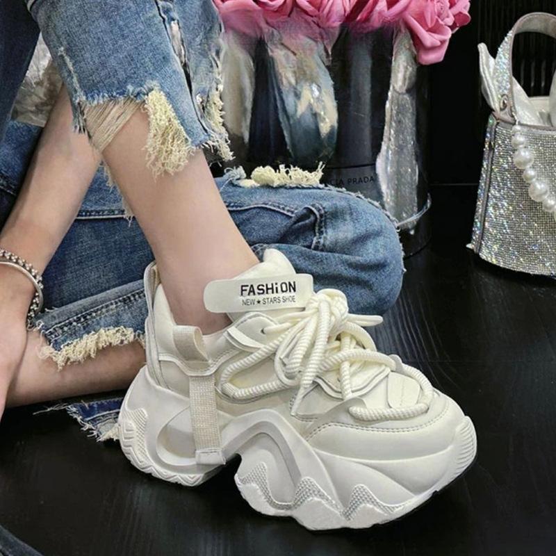 Authentische Leder klobige Sneakers Damenschuhe Frühling neue All-Match-Plattform Höhe erhöhen Casual Schuhe Sneaker Damen 40 von Joom DACH