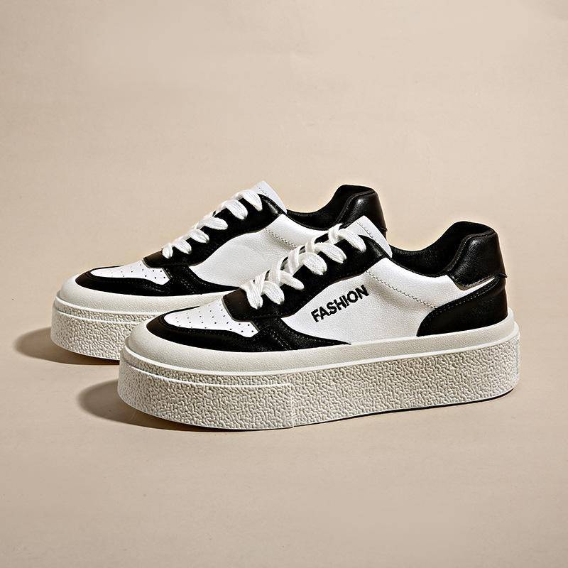 Authentische Weißschuhe mit dicker Sohle Damen Frühling Neu Koreanische Version Lässig Allround Farbblock Student Muffin Sneaker Trendig 40 schwarz von Joom DACH