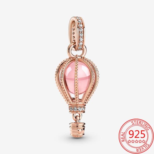 Authentischer S925 Silber Charms 925 Sterling Schöner rosa Herz-Kopfhörer-Charm passend für Armband und Halskette Mädchen Geschenk Schmuck von Joom DACH