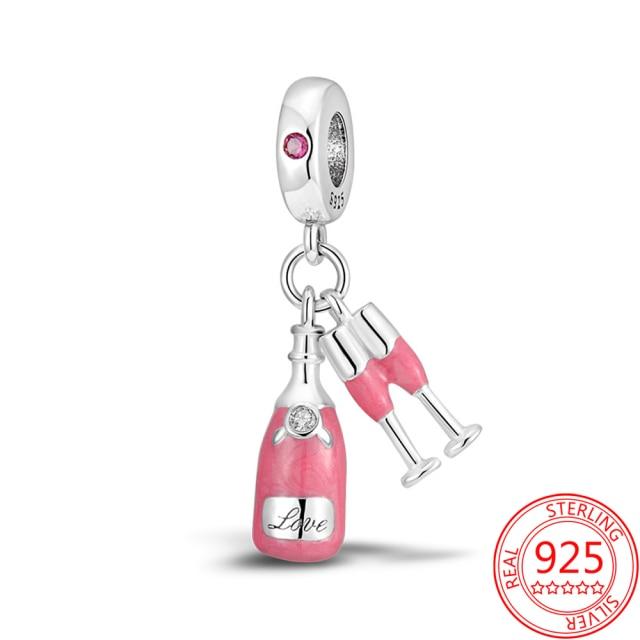 Authentischer S925 Silber Charms 925 Sterling Schöner rosa Herz-Kopfhörer-Charm passend für Armband und Halskette Mädchen Geschenk Schmuck von Joom DACH