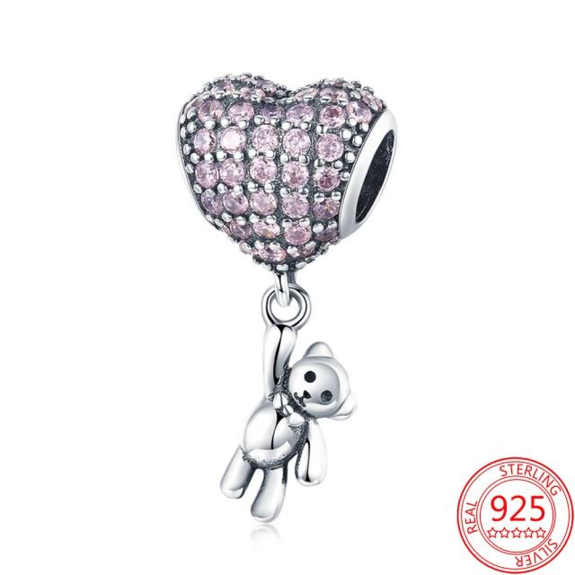 Authentischer S925 Silber Charms 925 Sterling Schöner rosa Herz-Kopfhörer-Charm passend für Armband und Halskette Mädchen Geschenk Schmuck von Joom DACH