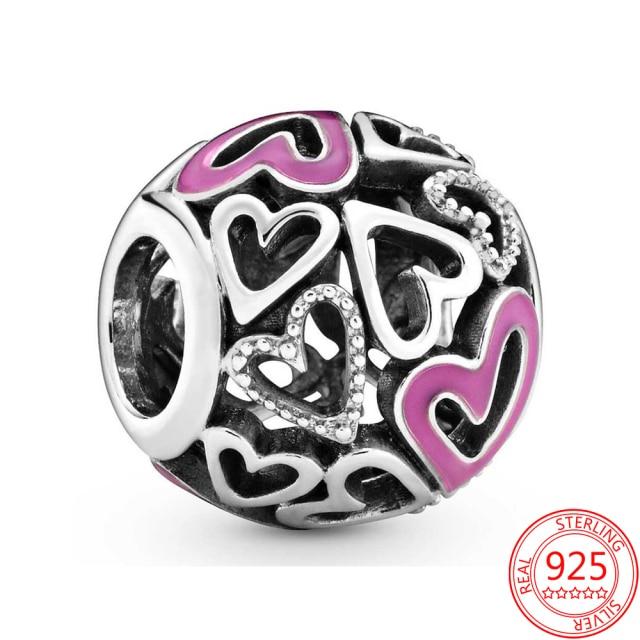Authentischer S925 Silber Charms 925 Sterling Schöner rosa Herz-Kopfhörer-Charm passend für Armband und Halskette Mädchen Geschenk Schmuck von Joom DACH