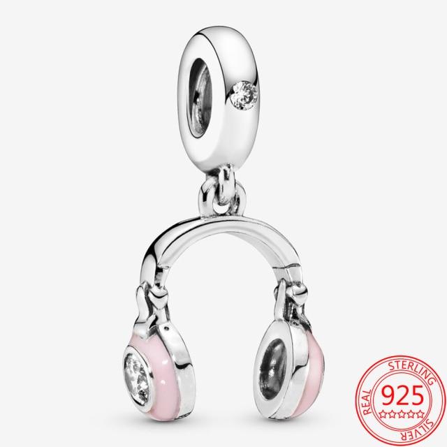 Authentischer S925 Silber Charms 925 Sterling Schöner rosa Herz-Kopfhörer-Charm passend für Armband und Halskette Mädchen Geschenk Schmuck von Joom DACH