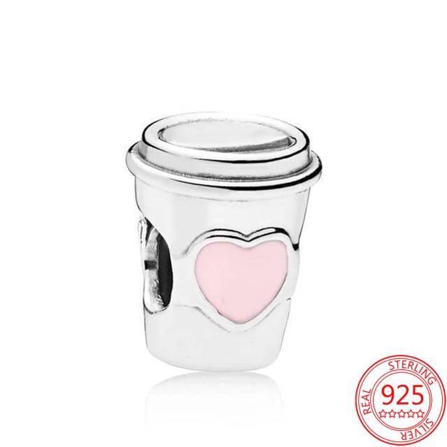 Authentischer S925 Silber Charms 925 Sterling Schöner rosa Herz-Kopfhörer-Charm passend für Armband und Halskette Mädchen Geschenk Schmuck von Joom DACH