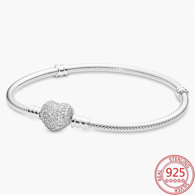 Authentisches S925 Sterling Silber Classic Moment Armband Funkelnder Stern Runder herzförmiger Verschluss PavéArmband Mädchen Schmuck Geschenk 17cm von Joom DACH
