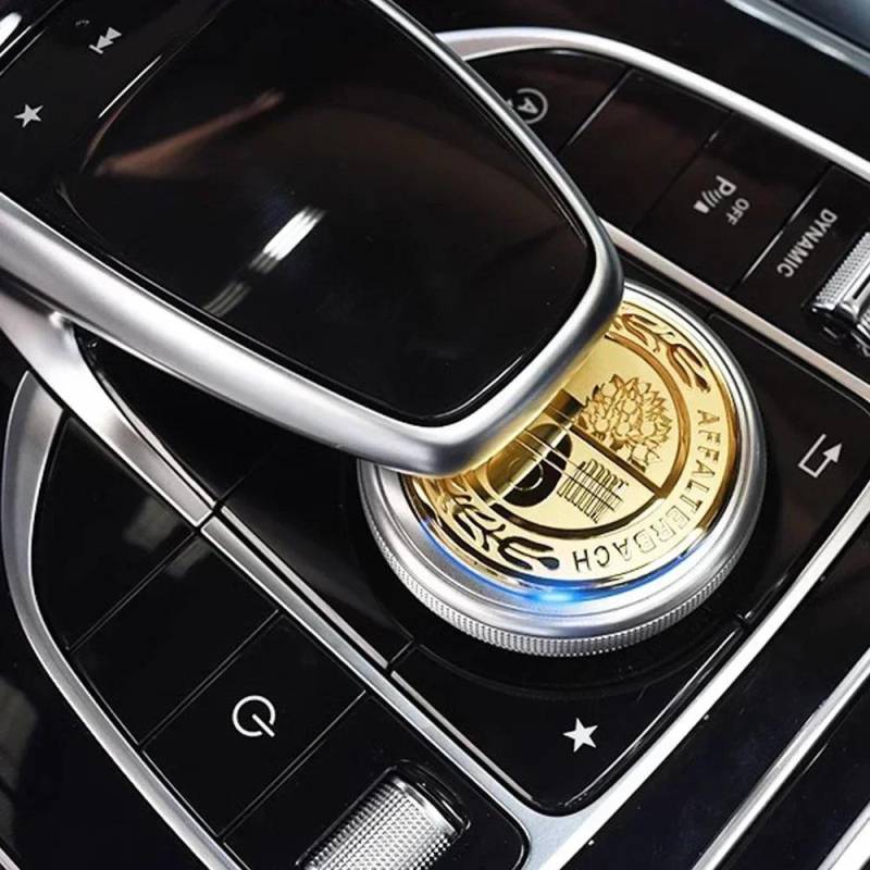 Auto-Innenraum-Multimedia-Aufkleber, 47 mm, Mausknopf, Mittelkonsole, Emblem, Abzeichen, Aufkleber für W212 W205, AFFALTERBACH-Aufkleber gold von Joom DACH