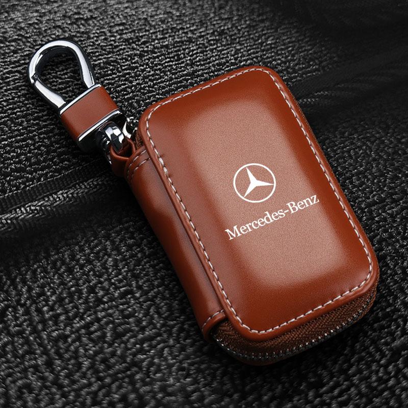 Auto Schlüsselanhänger Hüllen Herren Schlüsselhalter Echtes Leder Auto Schlüssel Geldbörsen Tasche Für Mercedes Benz AMG GLE GLS GLC CLA GLB ML C500 C200 C300 W204 W205 W212 W203 benz braun von Joom DACH