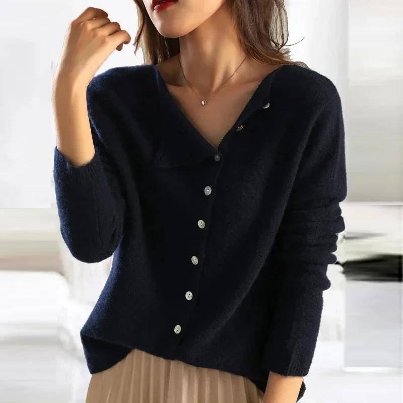 Herbst Winter Pullover Damen Elegant Knopfdesign mit schräger Knopfleiste Gestrickte Strickjacken für Damen Lässige Pullover S navy blau Herbst Winter Pullover Damen Elegant Knopfdesign mit schräger Knopfleiste Gestrickte Strickjacken für Damen Lässige Pullover S navy blau von Joom DACH