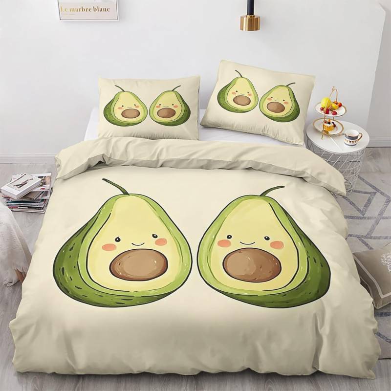 Avocado Bettwäsche-Set, 3D-Muster Weiche Mikrofaser Bettdeckenbezug-Set, Frucht Steppdeckenbezug und Kissenbezug 50 x 75 cm Mit Reißverschluss 220x240cm von Joom DACH